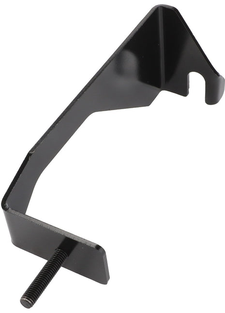 Introducing the AGCO | Support - Acw339841A, a black metal bracket from the renowned brand AGCO. This L-shaped design features a sturdy threaded bolt at the bottom for secure attachment. Product description details are currently unavailable.
