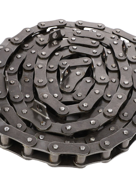 The AGCO Chain Set Front Elevator - Acw2098510 features interlocking metal links arranged in a coiled spiral pattern, offering high fatigue strength for peak efficiency.