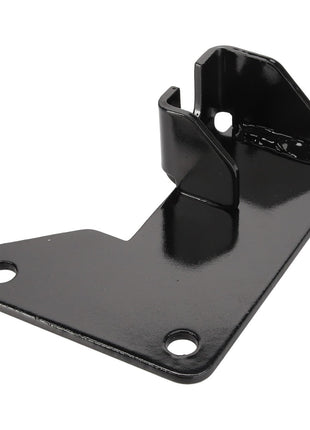 The AGCO Bracket - Acw0151880 by AGCO is a black metal bracket featuring three mounting holes and a curved hook on one end.