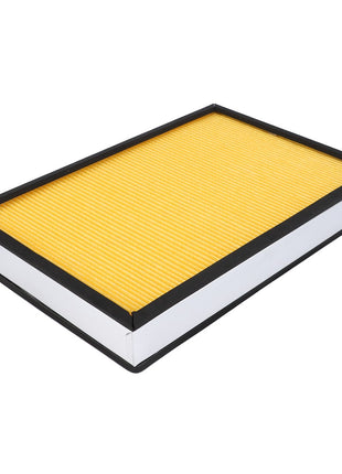 The AGCO Cab Filter Cartridge - V20531110 is a rectangular air filter with a yellow pleated surface and a black frame, designed for optimal air circulation and effective contaminants prevention.