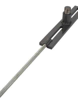 AGCO | Support - La322002350 by AGCO is a metal aligning tool featuring a threaded rod attached to a black rectangular base, which includes two elongated slots and an upright cylindrical component. Product description information is not currently available.