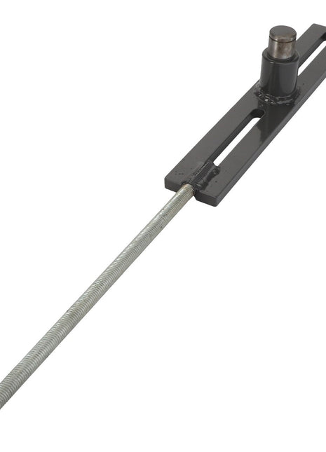 AGCO | Support - La322002350 by AGCO is a metal aligning tool featuring a threaded rod attached to a black rectangular base, which includes two elongated slots and an upright cylindrical component. Product description information is not currently available.