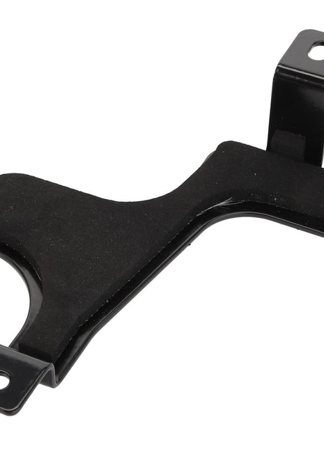 The AGCO | Bracket - Acw359832A by AGCO is a black metal bracket featuring foam padding. It includes two mounting holes and has a curved design for attachment to specific surfaces or components. Unfortunately, no additional product description information is currently available for further details.