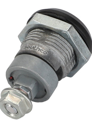 The AGCO Latch - Acw1107170 is a metal electrical component featuring a threaded cylindrical body, a hexagonal nut, and a button-like activator at one end. However, there is no current product description information available.