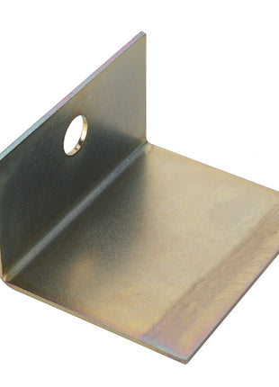 Introducing the AGCO Sensor Plate - Acw0418800: a robust metal L-bracket featuring a single hole near the top edge, perfect for supporting or joining structures at right angles. This product's versatile functionality and exceptional durability make it an indispensable component for various construction applications.