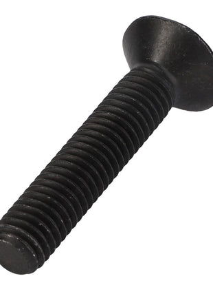 A black, threaded bolt with a flat, round head. Product Name: AGCO | Flat Socket Head Capscrew - Acw2773810 by AGCO. No current product description information is available.