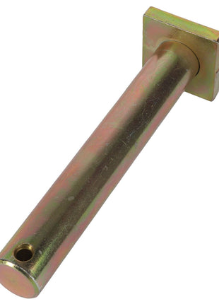The AGCO | PIN - SN18416 from AGCO is a metallic cylindrical rod featuring a small hole near one end and a square plate attached to the other, designed for support.