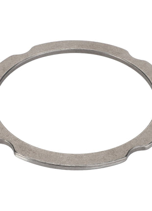 Product Description: The AGCO | Compensating Ring - F007200210260 is a metallic, circular washer featuring slight indentations on opposite sides, set against a white background.