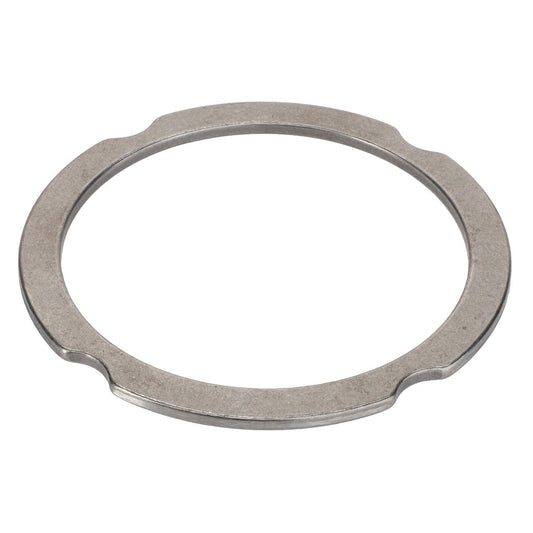 Product Description: The AGCO | Compensating Ring - F007200210260 is a metallic, circular washer featuring slight indentations on opposite sides, set against a white background.