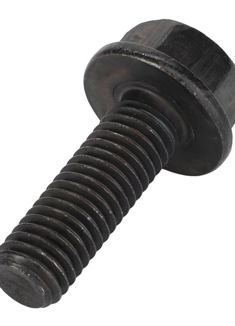 Currently, no product description information is available for the AGCO Hexagon Flange Bolt - Acw0994950, a single black hex bolt featuring a partially threaded shaft and a flat washer head.