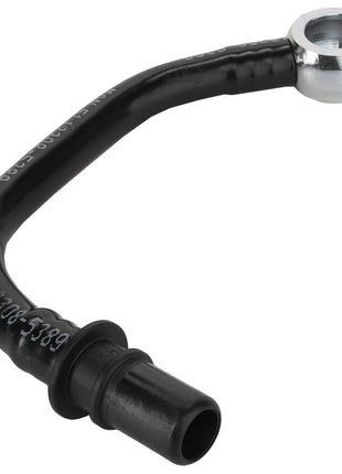 Product Description: The AGCO | Fuel Piping - Acp0584820 is a curved black metal pipe featuring a connector at one end and a flange with a hole at the other. This product is branded by AGCO. No additional description is available at this time.