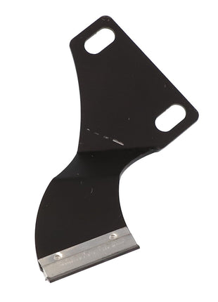 There is no detailed product description available, but it is a black utility knife scraper blade with two holes for attachment, known as the AGCO Scraper, Right Hand - Acp0299620.