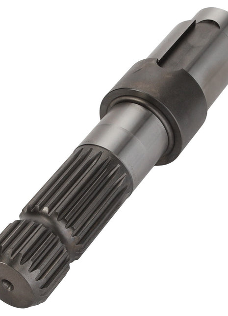 Product Description: A close-up view of the AGCO Shaft - Acp0443160, showcasing a cylindrical body with multiple parallel ridges along part of its length.