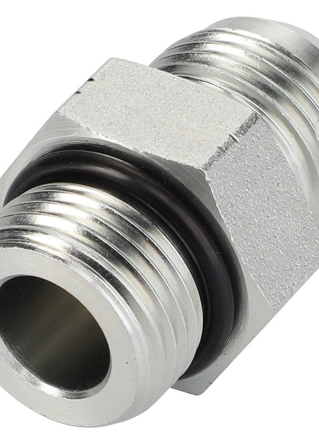 A close-up image features the AGCO ADAPTER - AL5028094, a metallic hexagonal threaded pipe fitting, beautifully accented with a sleek black O-ring nestled in the middle.