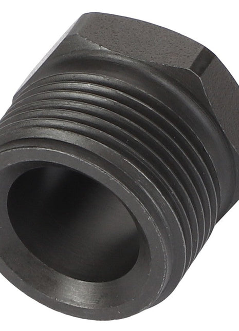 The AGCO | Pressure Screw - F530200710190 is a robust metal hexagonal fitting with screw threads, perfect for plumbing or mechanical connections.