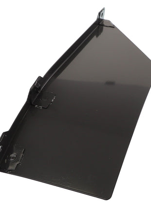 The AGCO Left Hand Deflector - Acw1969130 is a black metal bracket with angled sides and two uniquely shaped mounting tabs, offering no distinctive features to highlight.