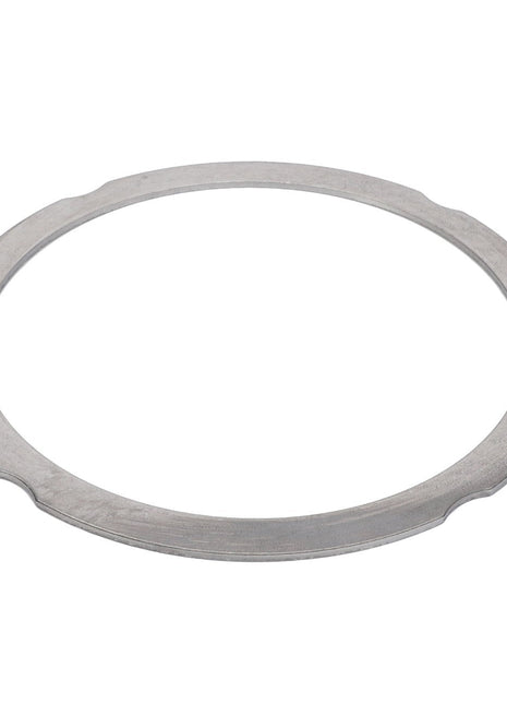 A flat, circular metal gasket known as the AGCO Compensating Ring (F390200210140) from the AGCO brand features a smooth surface and three slight indentations equally spaced around its outer edge. No Current Product Description Available.