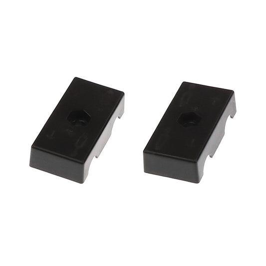 Two rectangular AGCO black plastic components with hexagonal holes in the center. If you have questions before ordering, please contact support for HOSE CLAMP - SN19228.