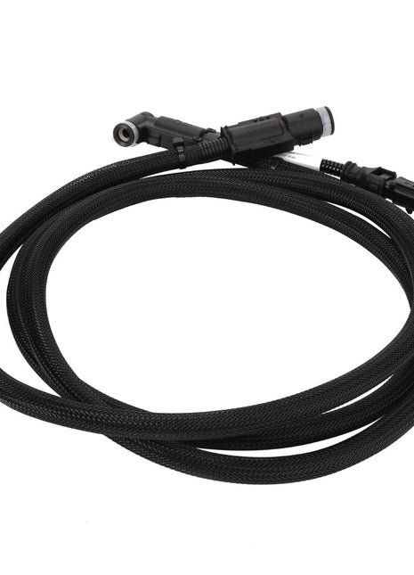 The AGCO | Hose Flexible - Acw351954A by AGCO is a coiled black hose with connectors at both ends, ideal for both industrial and automotive use. No current product description matches its versatility and reliability.