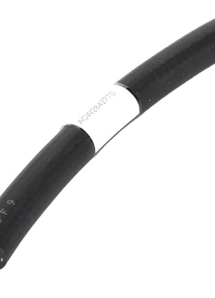 A black rubber hose with a curved shape from AGCO features a white label at its center displaying the code "ACW2842770.
