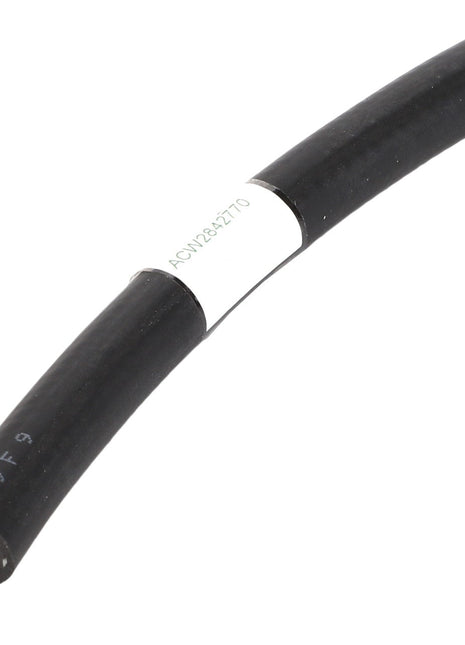 A black rubber hose with a curved shape from AGCO features a white label at its center displaying the code "ACW2842770.