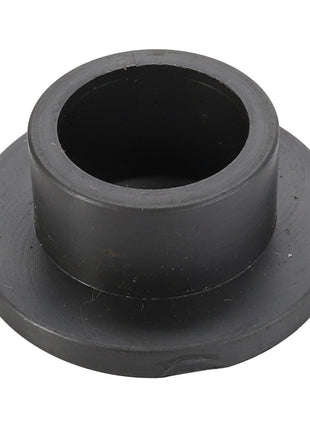 The AGCO | BUSH - D43315400 by AGCO is a black plastic bushing with a flanged edge, featuring a central cylindrical opening and a smooth outer surface.