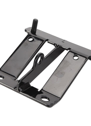 The AGCO Bracket - Acw956149A features a black metal design with two mounting holes on each side and two screws at the top, specifically engineered for securing or connecting objects.