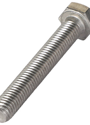 A close-up image of the AGCO BOLT - E105031, showcasing its meticulously threaded shaft and perfectly shaped hexagonal head.