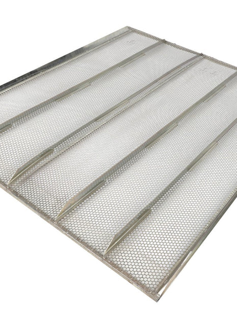 The AGCO | Sieve - La320960250 is a metallic air vent or grille featuring a perforated surface and angled slats, designed for optimal ventilation or filtration. Although its sleek design and functional appeal are not fully captured in the current product description, it represents the quality and innovation associated with the AGCO brand.