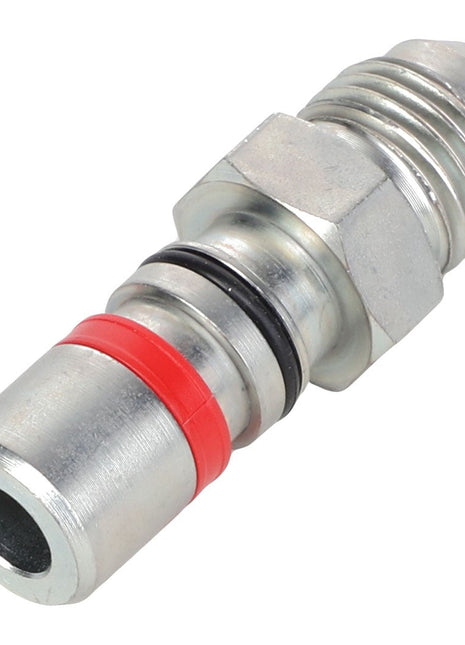AGCO | HOSE - AL11120578, a metal hydraulic fitting with a hexagonal nut and threaded end, includes two black O-rings and one red O-ring. (No additional specifications available.)