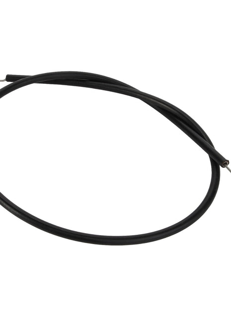 There is no current product description available for the AGCO Cable - Acw1987400, a black bicycle brake cable coiled in a circular shape with a metal tip.