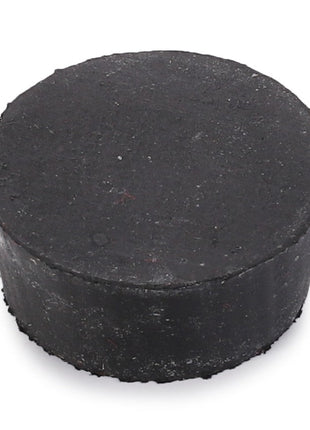 A black cylindrical object, resembling a hockey puck, positioned against a white background—its design simplicity reminiscent of the streamlined aesthetics found in AGCO models like the Plug - 180982M1.