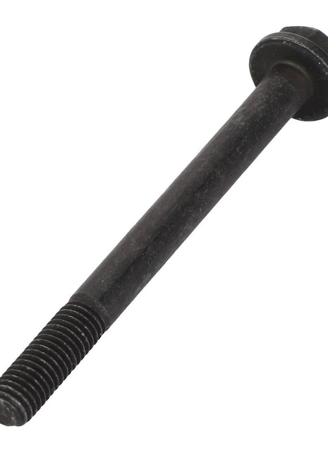 A long black AGCO Hexagon Flange Bolt - Acw0920610 with no information available on a partially smooth shank, featuring an attached washer under the hex head.