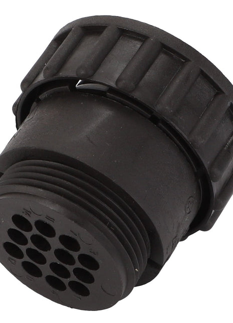 The AGCO | ELECTRIC SOCKET - D45010010 from AGCO is a black threaded connector featuring multiple circular openings on one end, likely designed for electrical or mechanical applications. Unfortunately, there is no current product description information available.