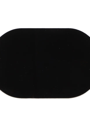 An AGCO | DECAL - AG330449 stands out strikingly against a pristine white background, showcasing its sleek black oval shape and smooth, glossy surface.