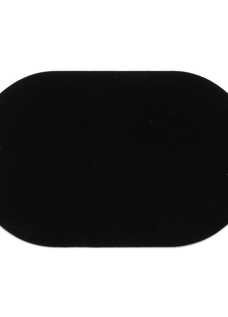 An AGCO | DECAL - AG330449 stands out strikingly against a pristine white background, showcasing its sleek black oval shape and smooth, glossy surface.