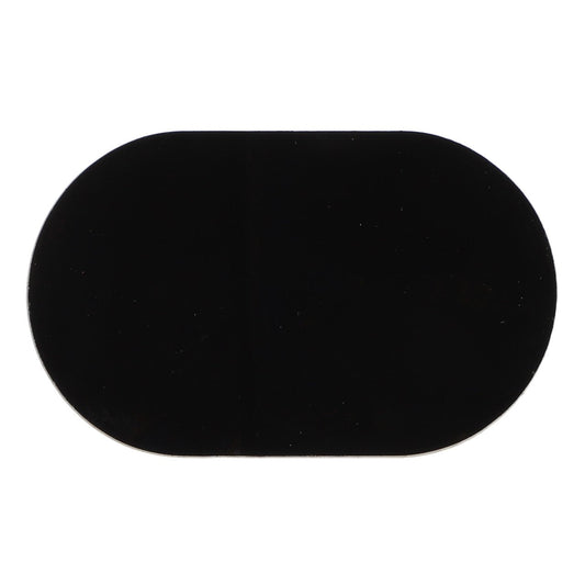 An AGCO | DECAL - AG330449 stands out strikingly against a pristine white background, showcasing its sleek black oval shape and smooth, glossy surface.