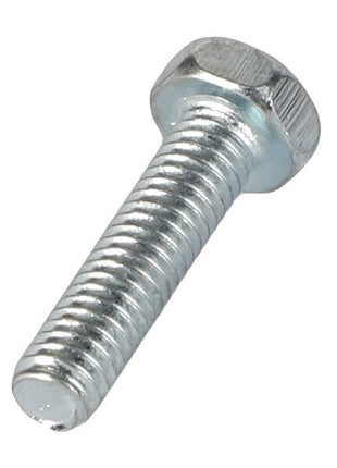 A close-up image of the AGCO | Hexagonal Bolt - Acw1490500 with a threaded shaft and a hexagonal head on a white background, showcasing the No Current Product Description label alongside.