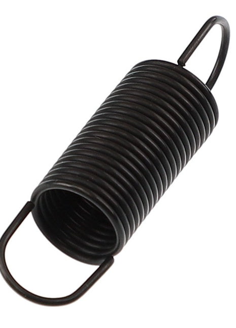 The AGCO | SPRING - K4063 is a tightly coiled black metal spring with looped ends on both sides, manufactured by AGCO.