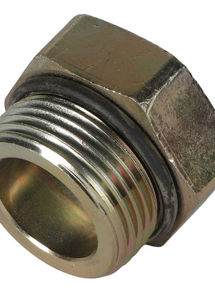 The AGCO | PLUG - AG831500, a metal hexagonal pipe fitting with male threads and a black rubber O-ring, currently has no product description information available.
