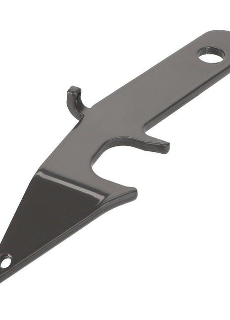 Introducing the AGCO | Lock - Acw0370760 by AGCO: This multifunctional black plastic tool features a flat handle, a pointed end, and two protruding hooks. Note that detailed product description information is currently unavailable.