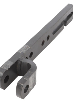 The AGCO | DRAWBAR - V30925900 is a robust metal bracket featuring multiple holes and a right-angled hook, making it perfect for various mounting or connecting applications.