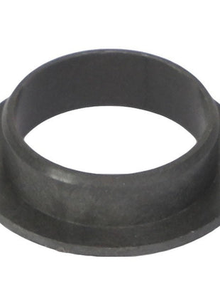 The AGCO Flange Bearing - Acx2810480 is a small, dark-colored, cylindrical metal ring with a flanged edge, meticulously engineered for precision.