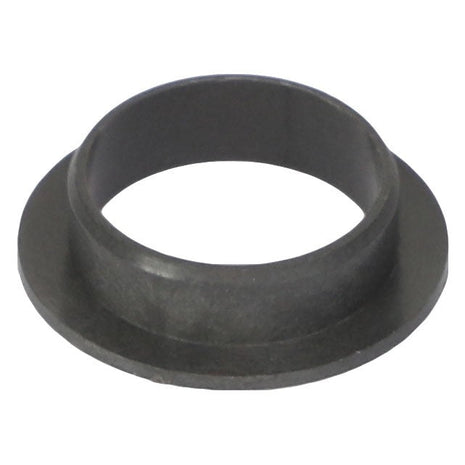 The AGCO Flange Bearing - Acx2810480 is a small, dark-colored, cylindrical metal ring with a flanged edge, meticulously engineered for precision.