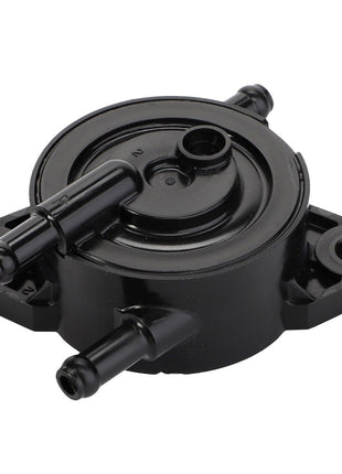 The AGCO | FUEL PUMP - ATV0470-758 is a black plastic automotive component featuring multiple tube connectors and mounting points on its base, with no current product description information available.