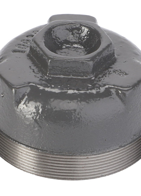 The AGCO Covering - La300015269 is a metal oil filter wrench cap with a hexagonal top and threaded base, ideal for removing oil filters in vehicles. There is no current product description available.