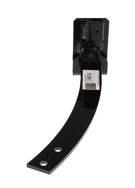 A curved black metal bracket labeled as "AGCO Pedal, Left Hand - Acw1477020" with two holes on one end and a barcode sticker near the other end.