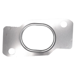 The AGCO Exhaust Manifold Gasket - Acw2110490 is a metal gasket with an oval center opening and two smaller circular holes on either side. Currently, no additional product description information is available.