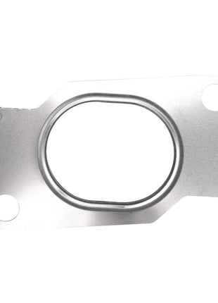 The AGCO Exhaust Manifold Gasket - Acw2110490 is a metal gasket with an oval center opening and two smaller circular holes on either side. Currently, no additional product description information is available.