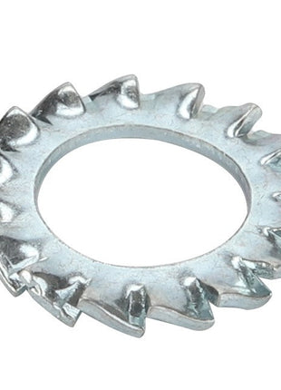 The AGCO LOCK WASHER - AL5013502, a product by AGCO, is a metal internal tooth lock washer featuring jagged edges and a central hole, though no current product description information is available.